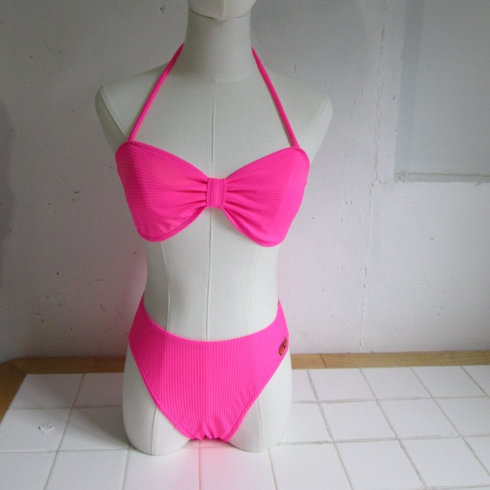 BEACH NATIVE Hot Pink Ribbed Bikini - Made in USA